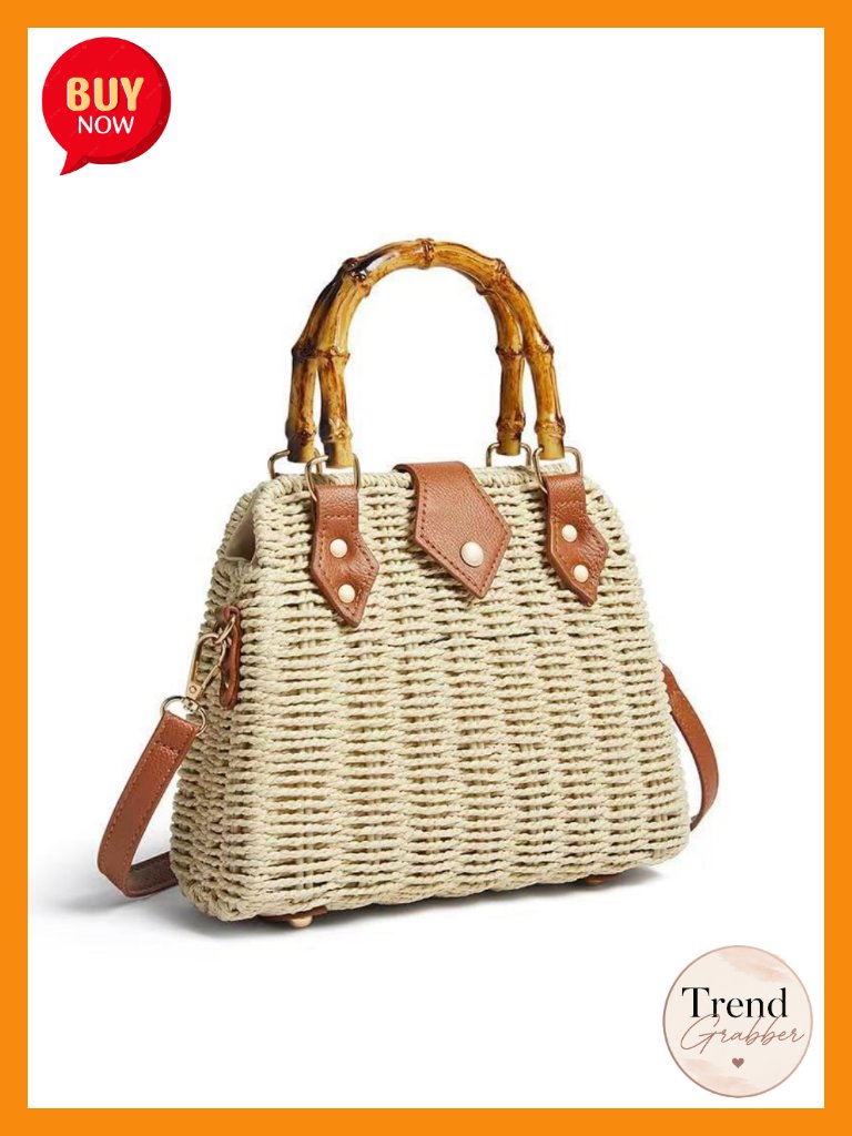Handwoven Rattan Beach Bag Straw Crossbody Bag Boho Summer Purse